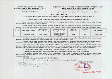 Mời báo giá thuốc của bệnh viện Đa khoa tỉnh Quảng Ninh (87)