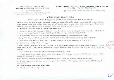 Thông báo về việc báo giá máy chạy thận nhân tạo của Bệnh viện Đa khoa tỉnh Quảng Ninh (3322)