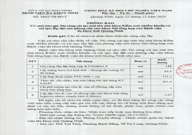 Mời báo giá thi công cải tạo mái tôn khoa Kiểm soát nhiễm khuẩn, lắp đặt cửa phòng cấp cứu khoa Nội tổng hợp (3842)