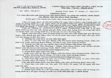 Mời báo giá vật tư y tế cấp bách của Bệnh viện Đa khoa tỉnh Quảng Ninh (3893)