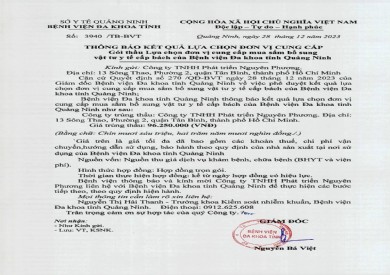 Thông báo kết quả lựa chọn đơn vị cung cấp (3940)