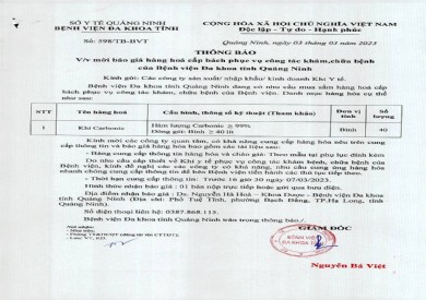Mời báo giá hàng hoá cấp bách phục vụ công tác khám chữa bệnh (598)