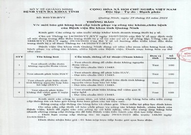 Mời báo giá hàng hoá cấp bách phục vụ công tác khám chữa bệnh (840)