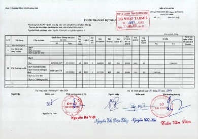 Phiếu phân bổ dự toán V/v bổ sung dự toán kinh phí phối hợp tổ chức diễn tập phương án cchwax cháy, tìm kiếm cứu nạn, cứu hộ (đợt 2)