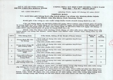 Mời báo giá hàng hoá cấp bách phục vụ công tác khám chữa bệnh (1283)