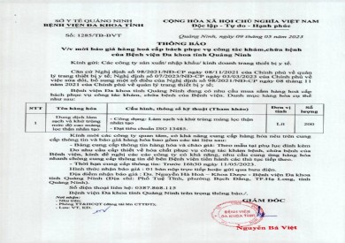 Mời báo giá hàng hoá cấp bách phục vụ công tác khám chữa bệnh (1285)