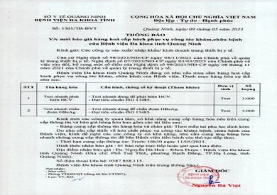 Mời báo giá hàng hoá cấp bách phục vụ công tác khám chữa bệnh (1301)