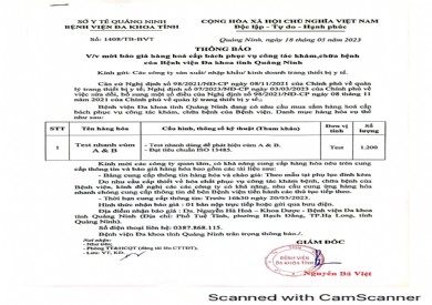 Mời báo giá hàng hoá cấp bách phục vụ công tác khám chữa bệnh (1408)