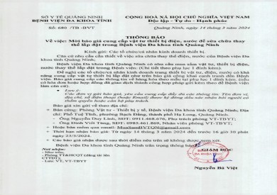 Mời báo giá cung cấp vật tư thiết bị điện, nước để sửa chữa thay thế lắp đặt trong bệnh viện (680)