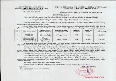 Mời báo giá thuốc của bệnh viện (516)