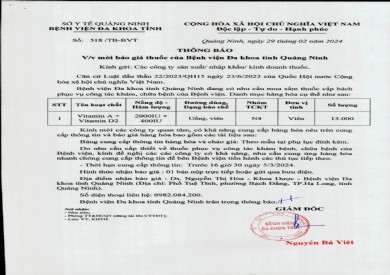 Mời báo giá thuốc của bệnh viện (518)
