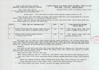 Thông báo báo giá mua sắm vật tư thay thế cho các trang thiết bị y tế của Bệnh viện (1145)