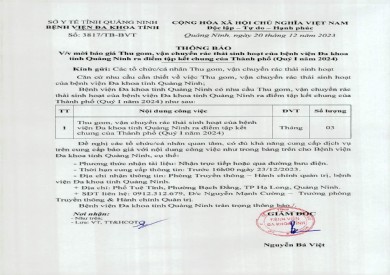 Mời báo giá thu gom, vận chuyển rác thải sinh hoạt của bệnh viện (3817)