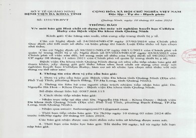 Mời báo giá hoá chất sử dụng cho máy xét nghiệm huyết học (1331)