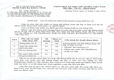 Thông báo báo giá cung cấp Bóng phát tia X và các vật tư, linh kiện thay thế cho Hệ thống chụp cắt lớp vi tính 512 lát (1560)