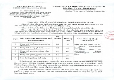 Thông báo báo giá cung cấp dịch vụ sửa chữa và bảo dưỡng máy tán sỏi 100W (1558)