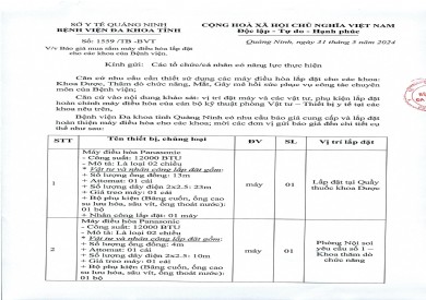 Thông báo báo giá mua sắm máy điều hòa lắp đặt cho các khoa của Bệnh viện (1559)