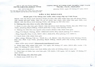 Thông báo về việc báo giá máy thở, máy chạy thận nhân tạo của Bệnh viện Đa khoa tỉnh Quảng Ninh (1973)