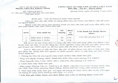 Thông báo báo giá mua sắm máy điều hòa cho toàn bệnh viện năm 2024 (1974)
