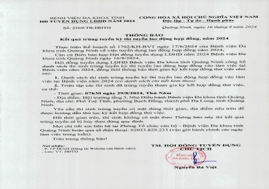 Thông báo kết quả trúng tuyển kỳ thi tuyển lao động hợp đồng năm 2024