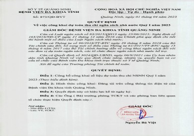 Quyết định về việc công khai dự toán thu chi ngân sách nhà nước Quý I năm 2023