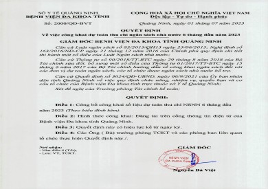 Quyết định về việc công khai dự toán thu chi ngân sách nhà nước 6 tháng đầu năm 2023