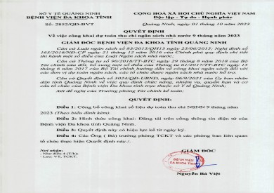 Quyết định về việc công khai dự toán thu chi ngân sách nhà nước 9 tháng năm 2023