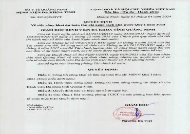 Quyết định về việc công khai dự toán thu chi ngân sách nhà nước Quý I năm 2024
