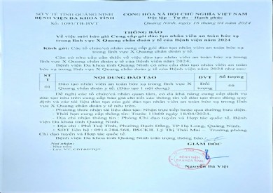 Thông báo mời báo giá cung cấp gói đào tạo nhân viên an toàn bức xạ trong lĩnh vực XQuang chẩn đoán y tế năm 2024 (1093)