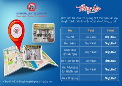 Thông báo sắp xếp, chuyển đổi địa điểm làm việc một số khoa/phòng tại Bệnh viện Đa khoa tỉnh Quảng Ninh